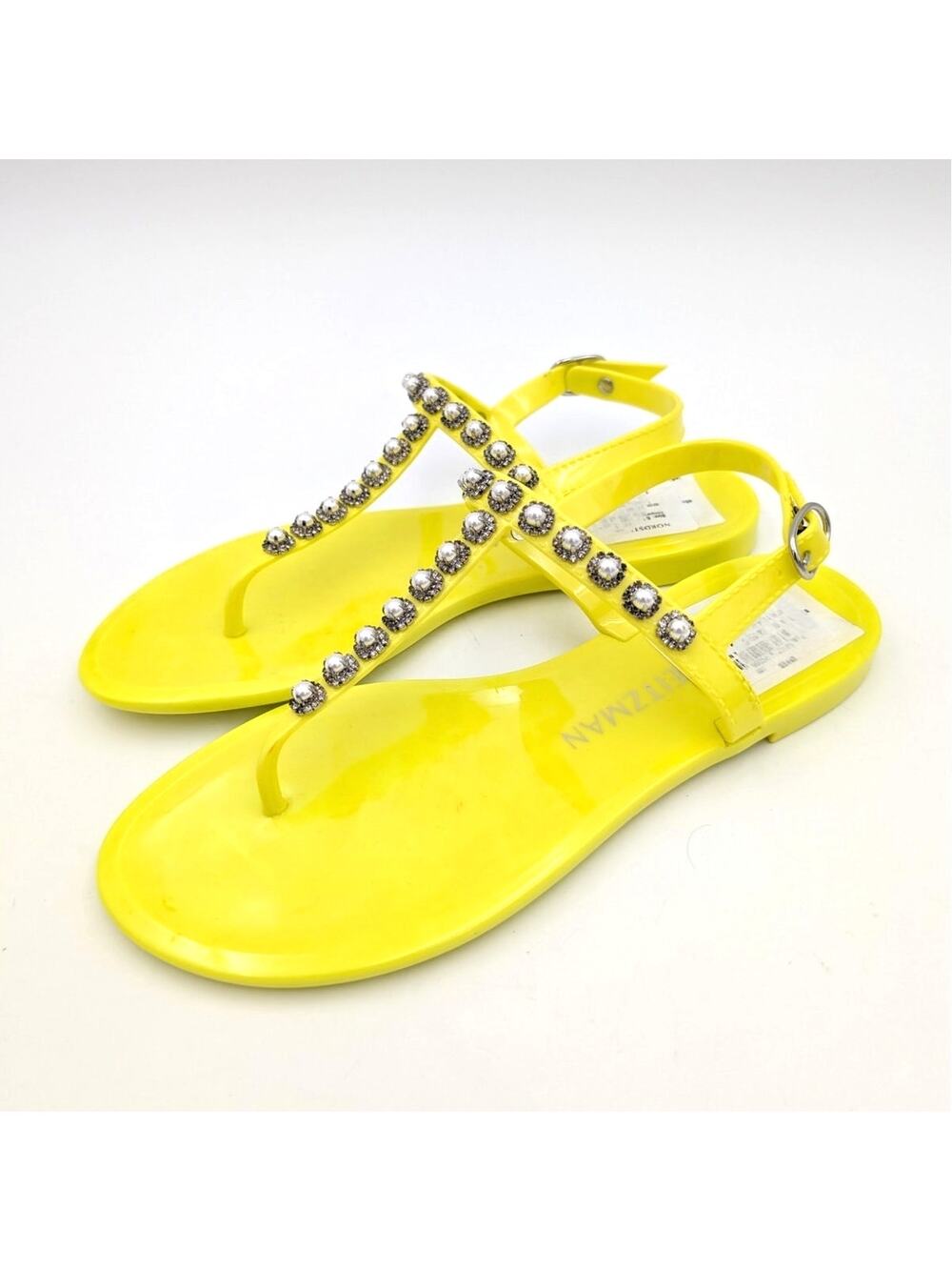 Stuart Weitzman Goldie Pearl Crystal Women's Jelly Thong Sandals Yellow Sz US6B